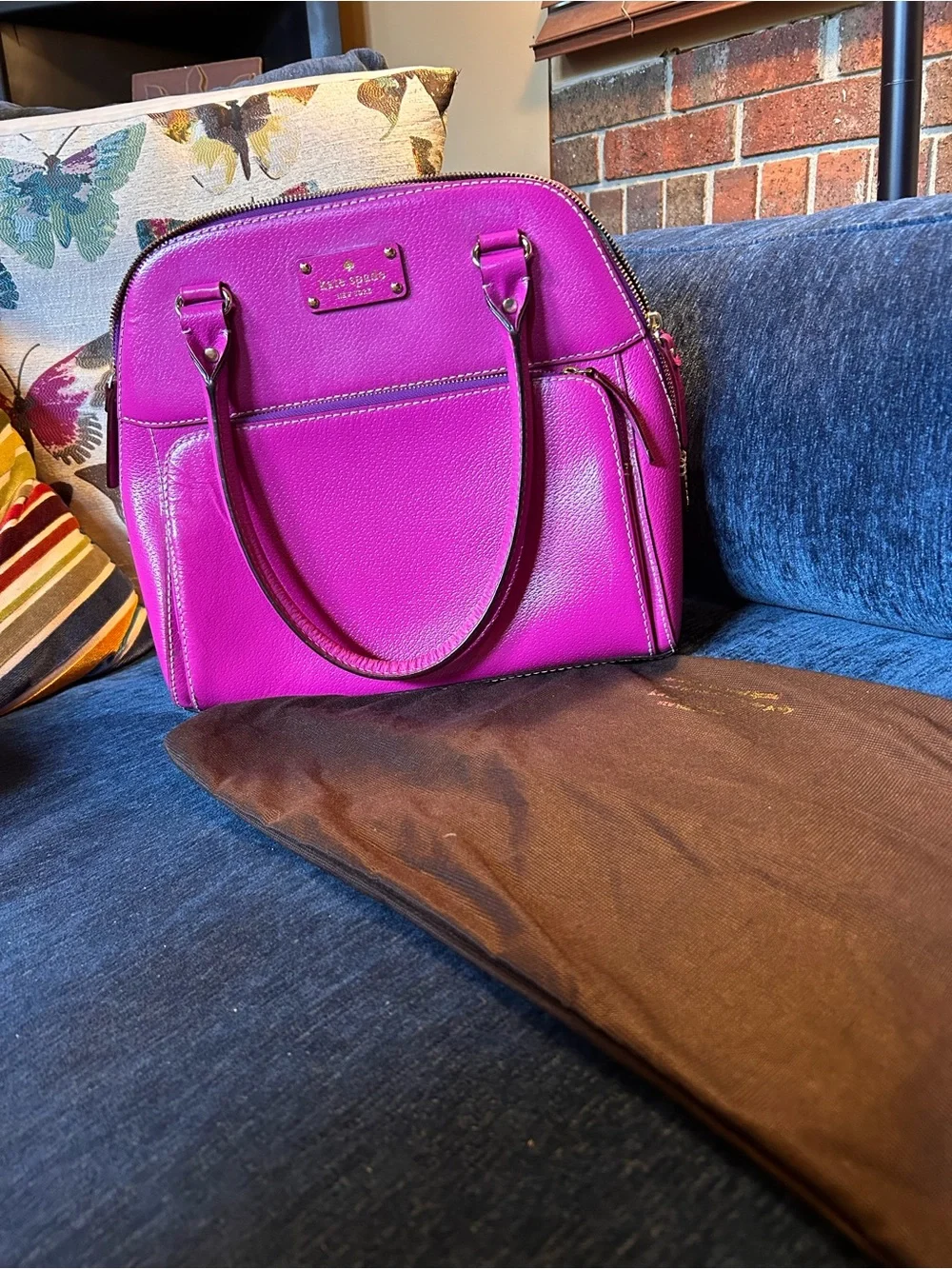 kate spade Magenta Wellesley Maeda Leather Dome Satchel with Gold Hardware